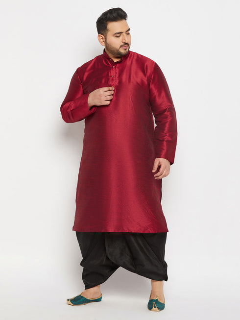 Vastramay Men's Plus Size Black Cotton Blend Solid Traditional Dhoti