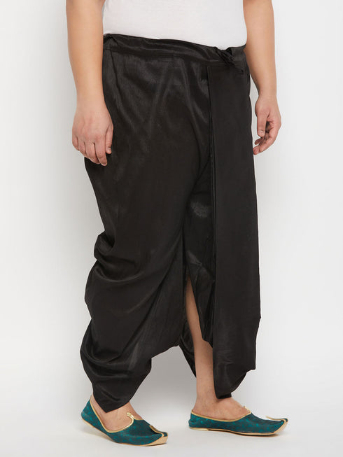 Vastramay Men's Plus Size Black Cotton Blend Solid Traditional Dhoti