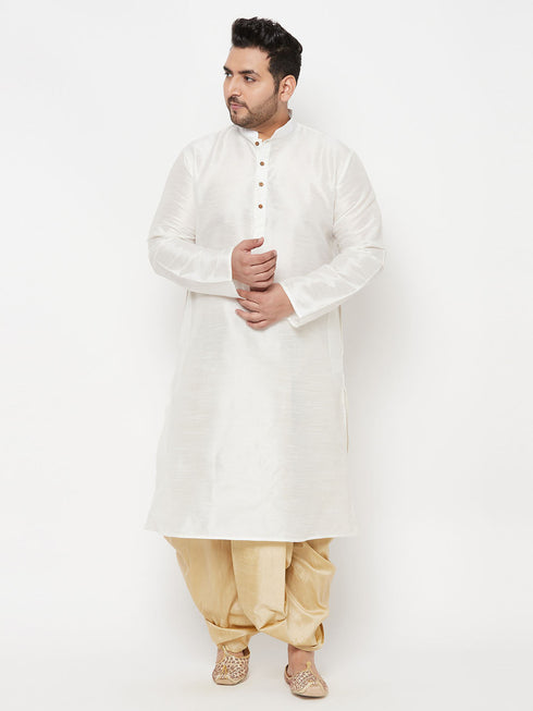 Vastramay Men's Plus Size Gold Cotton Blend Solid Traditional Dhoti