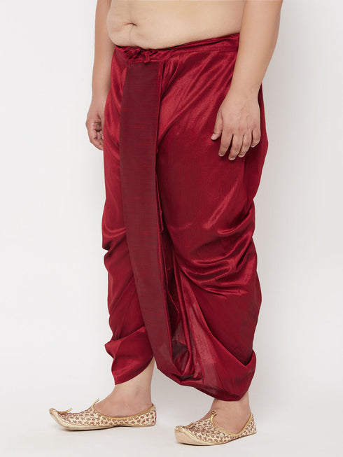 Vastramay Men's Plus Size Maroon Cotton Blend Solid Traditional Dhoti