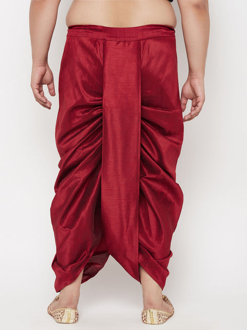 Vastramay Men's Plus Size Maroon Cotton Blend Solid Traditional Dhoti