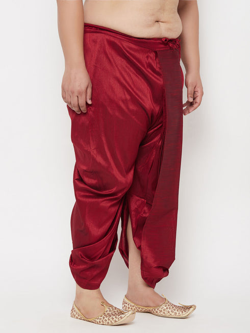 Vastramay Men's Plus Size Maroon Cotton Blend Solid Traditional Dhoti