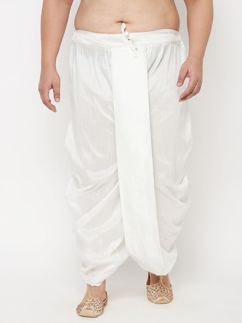 Vastramay Men's Plus Size White Cotton Blend Solid Traditional Dhoti