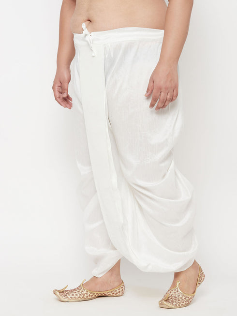 Vastramay Men's Plus Size White Cotton Blend Solid Traditional Dhoti