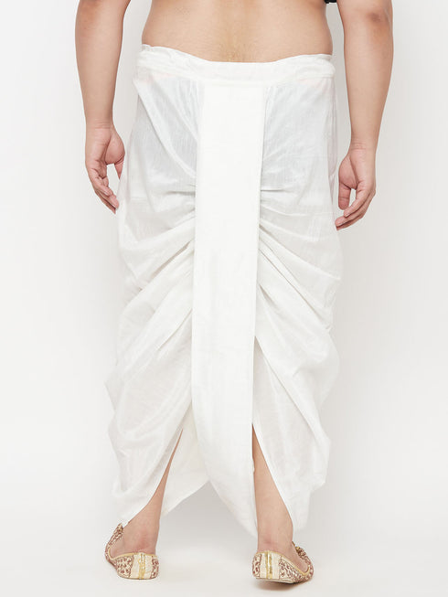 Vastramay Men's Plus Size White Cotton Blend Solid Traditional Dhoti