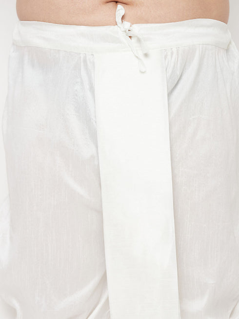 Vastramay Men's Plus Size White Cotton Blend Solid Traditional Dhoti