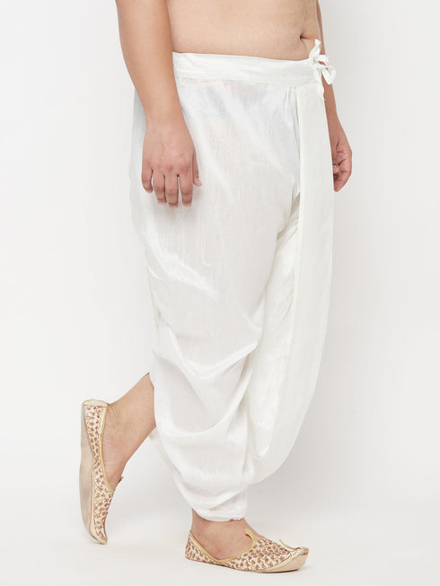 Vastramay Men's Plus Size White Cotton Blend Solid Traditional Dhoti