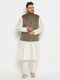 Vastramay Men's Plus Size Black Ethnic Jacket With Cream Silk Blend Kurta and Pant Style Pyjama Set