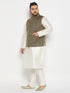 Vastramay Men's Plus Size Black Ethnic Jacket With Cream Silk Blend Kurta and Pant Style Pyjama Set
