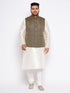Vastramay Men's Plus Size Black Ethnic Jacket With Cream Silk Blend Kurta and Pyjama Set