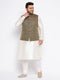Vastramay Men's Plus Size Black Ethnic Jacket With Cream Silk Blend Kurta and Pyjama Set