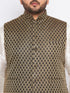 Vastramay Men's Plus Size Black Ethnic Jacket With Cream Silk Blend Kurta and Pyjama Set