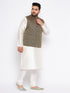 Vastramay Men's Plus Size Black Ethnic Jacket With Cream Silk Blend Kurta and Pyjama Set