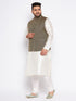 Vastramay Men's Plus Size Black Ethnic Jacket With Cream Silk Blend Kurta and Pyjama Set