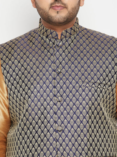 Vastramay Men's Plus Size Blue Woven Nehru Jacket