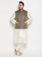 Vastramay Men's Plus Size Blue Ethnic Jacket With Cream Silk Blend Kurta and Pant Style Pyjama Set