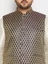 Vastramay Men's Plus Size Blue Ethnic Jacket With Cream Silk Blend Kurta and Pant Style Pyjama Set