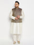Vastramay Men's Plus Size Blue Ethnic Jacket With Cream Silk Blend Kurta and Pant Style Pyjama Set