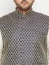 Vastramay Men's Plus Size Cream and Navy Blue Silk Blend Jacket Kurta Pyjama Set