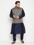Vastramay Men's Plus Size Navy Blue Woven Silk Blend Jacket Kurta Pyjama Set