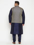 Vastramay Men's Plus Size Navy Blue Woven Silk Blend Jacket Kurta Pyjama Set