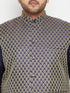 Vastramay Men's Plus Size Navy Blue Woven Silk Blend Jacket Kurta Pyjama Set