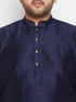 Vastramay Men's Plus Size Navy Blue Woven Silk Blend Jacket Kurta Pyjama Set