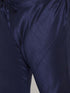 Vastramay Men's Plus Size Navy Blue Woven Silk Blend Jacket Kurta Pyjama Set
