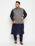 Vastramay Men's Plus Size Navy Blue Woven Silk Blend Jacket Kurta Pyjama Set