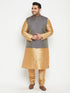 Vastramay Men's Plus Size Rose Gold and Blue woven Silk Blend Jacket Kurta Pyjama Set