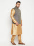 Vastramay Men's Plus Size Rose Gold and Blue woven Silk Blend Jacket Kurta Pyjama Set