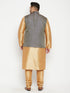 Vastramay Men's Plus Size Rose Gold and Blue woven Silk Blend Jacket Kurta Pyjama Set