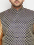 Vastramay Men's Plus Size Rose Gold and Blue woven Silk Blend Jacket Kurta Pyjama Set