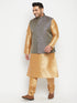 Vastramay Men's Plus Size Rose Gold and Blue woven Silk Blend Jacket Kurta Pyjama Set
