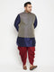 Vastramay Men's Plus Size Navy Blue and Maroon Silk Blend Jacket Kurta Dhoti Pant Set