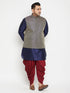 Vastramay Men's Plus Size Navy Blue and Maroon Silk Blend Jacket Kurta Dhoti Pant Set
