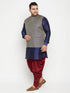 Vastramay Men's Plus Size Navy Blue and Maroon Silk Blend Jacket Kurta Dhoti Pant Set