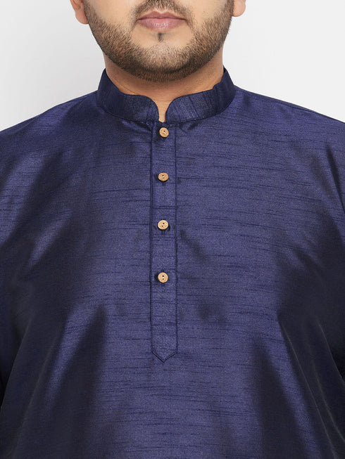 Vastramay Men's Plus Size Navy Blue and Maroon Silk Blend Jacket Kurta Dhoti Pant Set