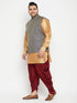 Vastramay Men's Plus Size Rose Gold Navy Blue and Maroon Silk Blend Jacket Kurta Dhoti Pant Set