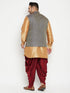 Vastramay Men's Plus Size Rose Gold Navy Blue and Maroon Silk Blend Jacket Kurta Dhoti Pant Set