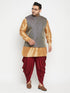 Vastramay Men's Plus Size Rose Gold Navy Blue and Maroon Silk Blend Jacket Kurta Dhoti Pant Set