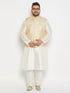 Vastramay Men's Plus Size Cream and Gold Jacquard Nehru Jacket