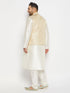 Vastramay Men's Plus Size Cream Ethnic Jacket With Cream Silk Blend Kurta and Pant Style Pyjama Set