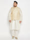 Vastramay Men's Plus Size Cream Ethnic Jacket With Cream Silk Blend Kurta and Pant Style Pyjama Set