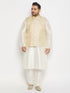 Vastramay Men's Plus Size Cream Ethnic Jacket With Cream Silk Blend Kurta and Pant Style Pyjama Set