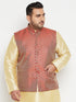 Vastramay Men's Plus Size Maroon Woven Nehru Jacket