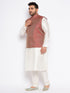 Vastramay Men's Plus Size Maroon Silk Blend Jacket And Cream Kurta Pant Set