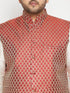 Vastramay Men's Plus Size Cream and Maroon Silk Blend Jacket Kurta Pyjama Set