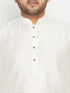 Vastramay Men's Plus Size Cream and Maroon Silk Blend Jacket Kurta Pyjama Set