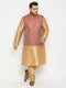 Vastramay Men's Plus Size Rose Gold and Maroon Woven Silk Blend Jacket Kurta Pyjama Set